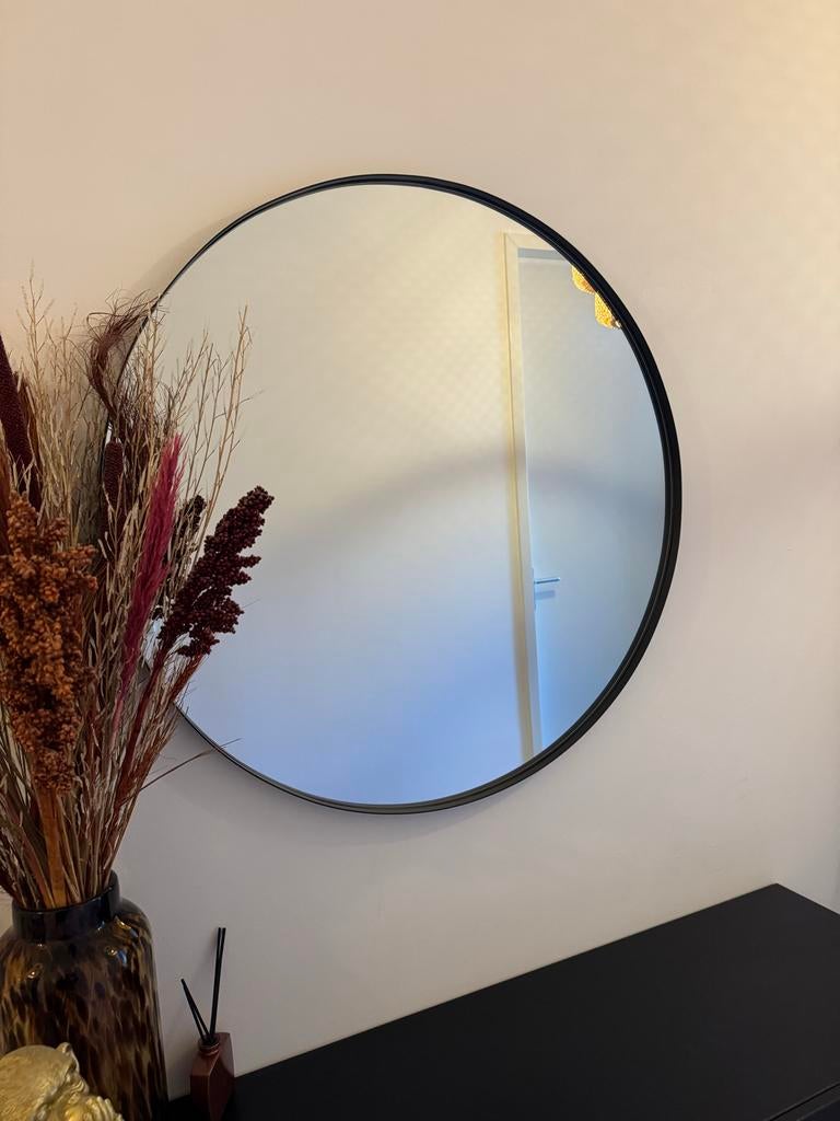 Ronde zwarte spiegel 80cm (merk lifestyle home collection), Huis en Inrichting, Woonaccessoires | Spiegels, Ophalen, Rond, Zo goed als nieuw