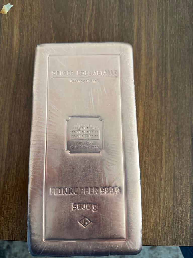 5 kilo GEIGER Edelmetalle Koper Baar - Fijnkoper 999,9, Postzegels en Munten, Edelmetalen en Baren, Ophalen of Verzenden, Koper