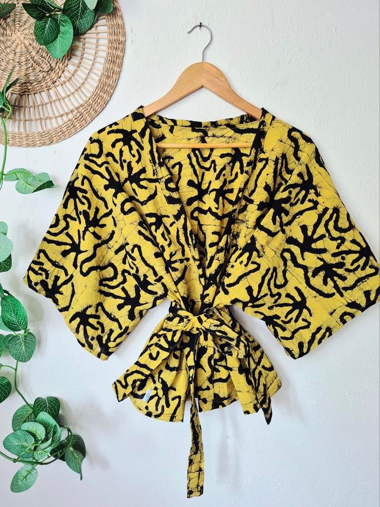 Handgemaakte kimono van India block print katoen allsize, Maat 46/48 (XL) of groter, Nieuw, Ophalen of Verzenden, Korte mouw