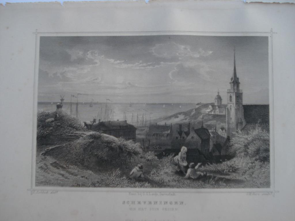 56 A Scheveningen vanaf het Duin gezien Staalgravure 1860, Antiek en Kunst, Kunst | Etsen en Gravures, Ophalen of Verzenden