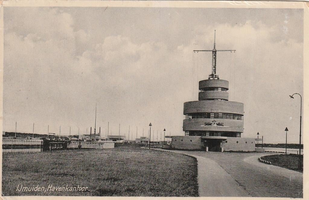IJmuiden havenkantoor 1936, Verzamelen, Ansichtkaarten | Nederland, Ophalen of Verzenden, 1920 tot 1940, Gelopen, Noord-Holland