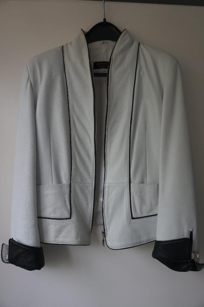 Leren jasje colbert wit zwart leer Halikarnas Leather - L 40, Maat 38/40 (M), Wit, Ophalen of Verzenden, Jasje