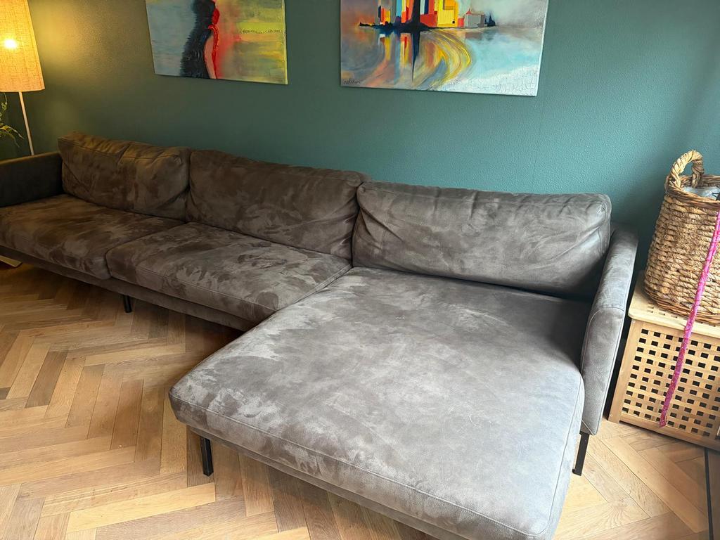 Grijze hoekbank met chaise longue, Huis en Inrichting, Ophalen, Zo goed als nieuw