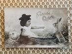 1910 Fröhliche Ostern - meisje met paashaas (JJ), Ophalen of Verzenden, Voor 1920, Gelopen, Feest(dag)