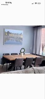 Eettafel massief mangohout met zwart stalen kruispoot, Huis en Inrichting, Tafels | Eettafels, Ophalen, Gebruikt, 100 tot 150 cm