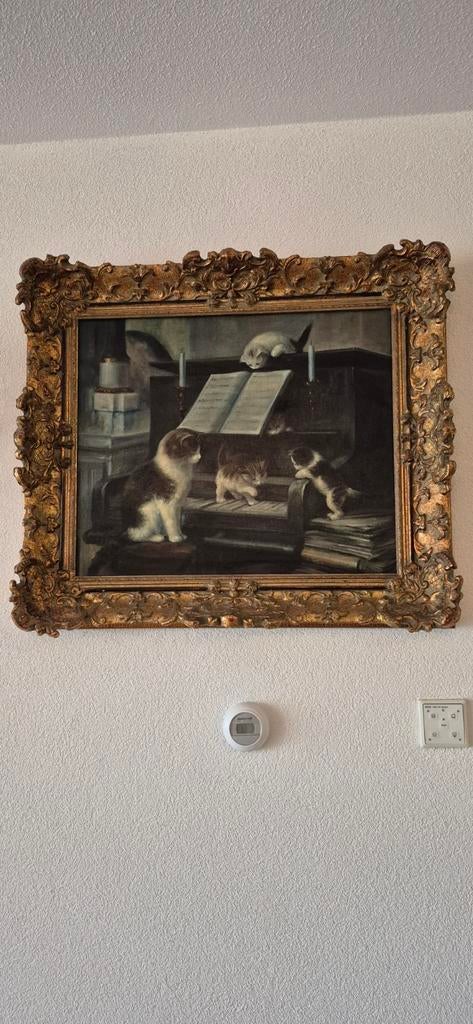 2 grote poezen schilderijen Jan Hovener, Antiek en Kunst, Ophalen of Verzenden