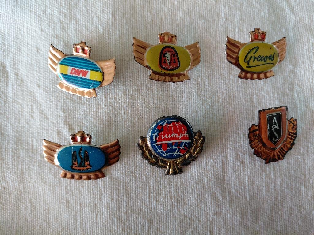 oude speldjes van motormerken, zie de foto, 6 stuks, Verzamelen, Verzenden, Gebruikt, Merk, Speldje of Pin