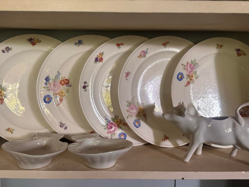 5 Boudewijn borden met bloemen - 24 cm diameter, Ophalen of Verzenden