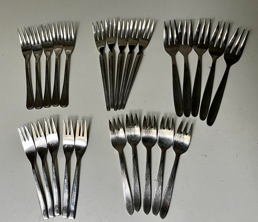 Gebaksvorkjes (Verschillende ), Gebruikt, Ophalen of Verzenden, Rvs of Chroom, Vaatwasserbestendig