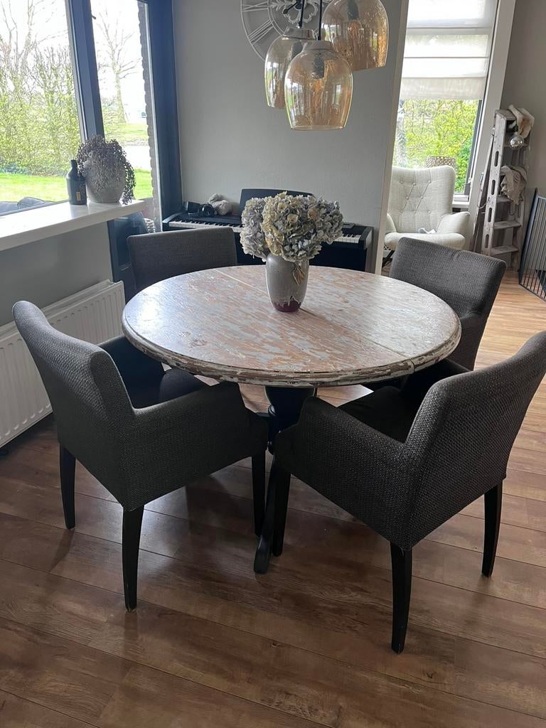 Ronde eettafel met tussenstuk, Huis en Inrichting, Tafels | Eettafels, Ophalen, Gebruikt, 100 tot 150 cm, Rond