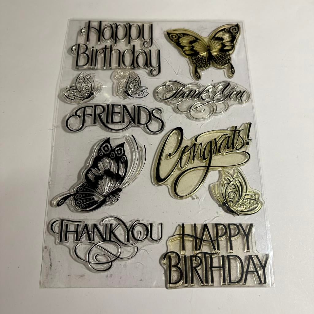 C Stempel vlinders en engelse teksten, Hobby en Vrije tijd, Stempelen, Ophalen of Verzenden, Zo goed als nieuw