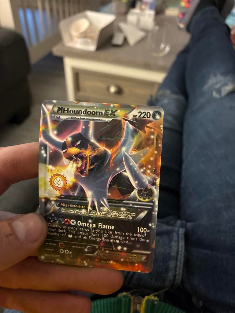 Pokémon Kaart: M Houndoom EX - Mega Evolution, Ophalen of Verzenden, Zo goed als nieuw, Losse kaart