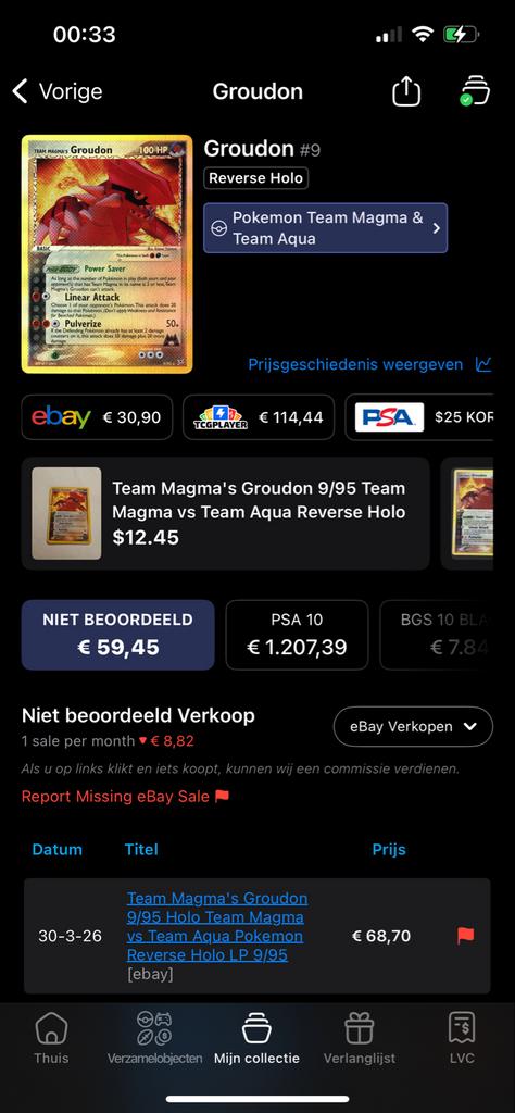 Team Magma's Groudon Reverse Holo Pokémon Kaart, Ophalen of Verzenden, Zo goed als nieuw, Losse kaart, Foil