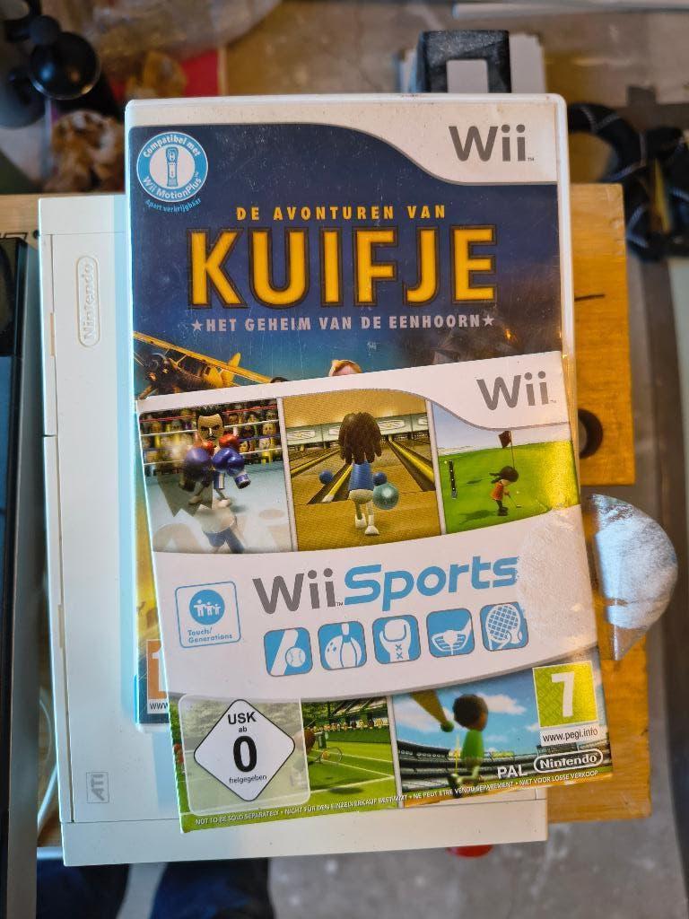 Wii, drie controllers, Kuifje en met  USB Loader GX, Spelcomputers en Games, Spelcomputers | Nintendo Wii, Gebruikt, Met 3 controllers of meer