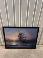Schilderij Schip op Zee met Donkerbruin Houten Frame, Ophalen