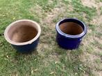 2 grote blauwe stenen bloempotten., Ophalen, Steen, Rond, Zo goed als nieuw