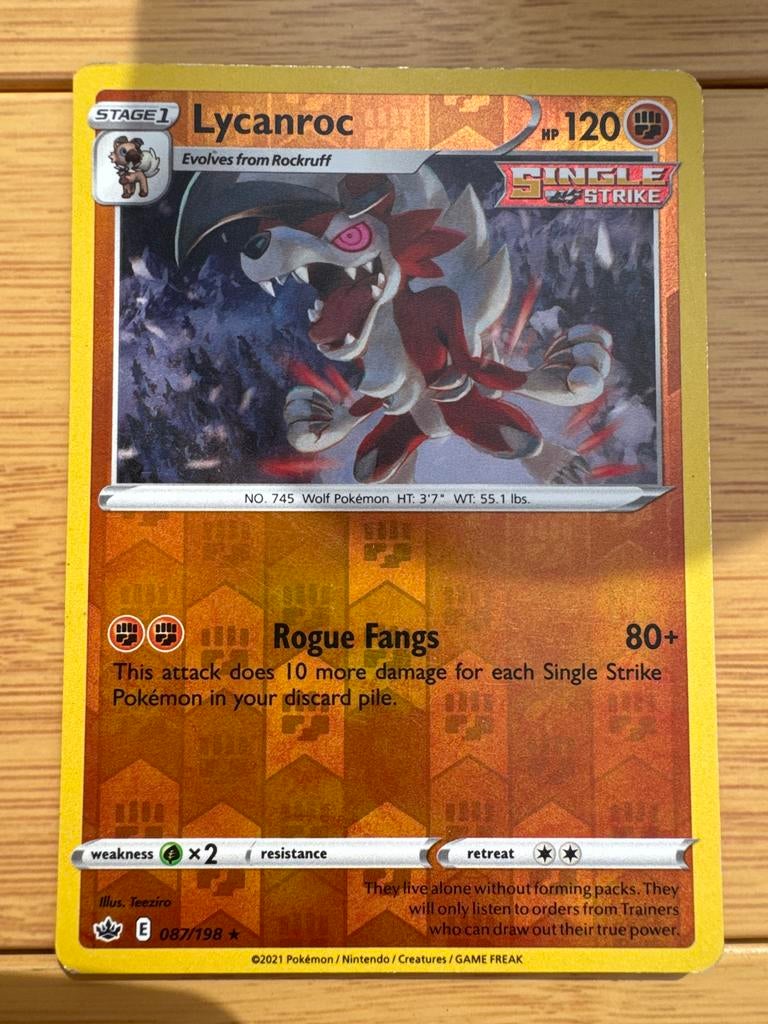 Pokémon Kaart Lycanroc 087/198 Single Strike, Ophalen of Verzenden, Zo goed als nieuw, Losse kaart