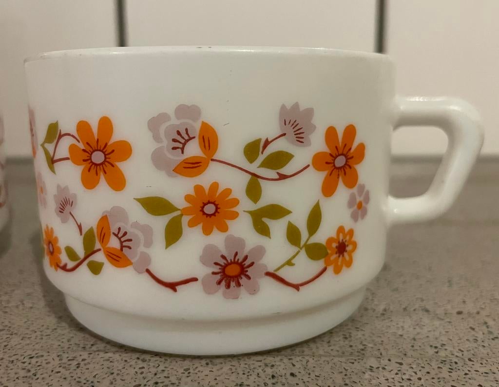 Arcopal France vintage mokken en schaaltje Scania oranje, Ophalen of Verzenden