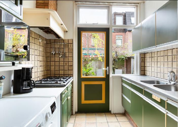 Retro vintage keuken groen met keukenblok en bovenkastjes, Ophalen, Gebruikt, Enkelwandige keuken, Kunststof