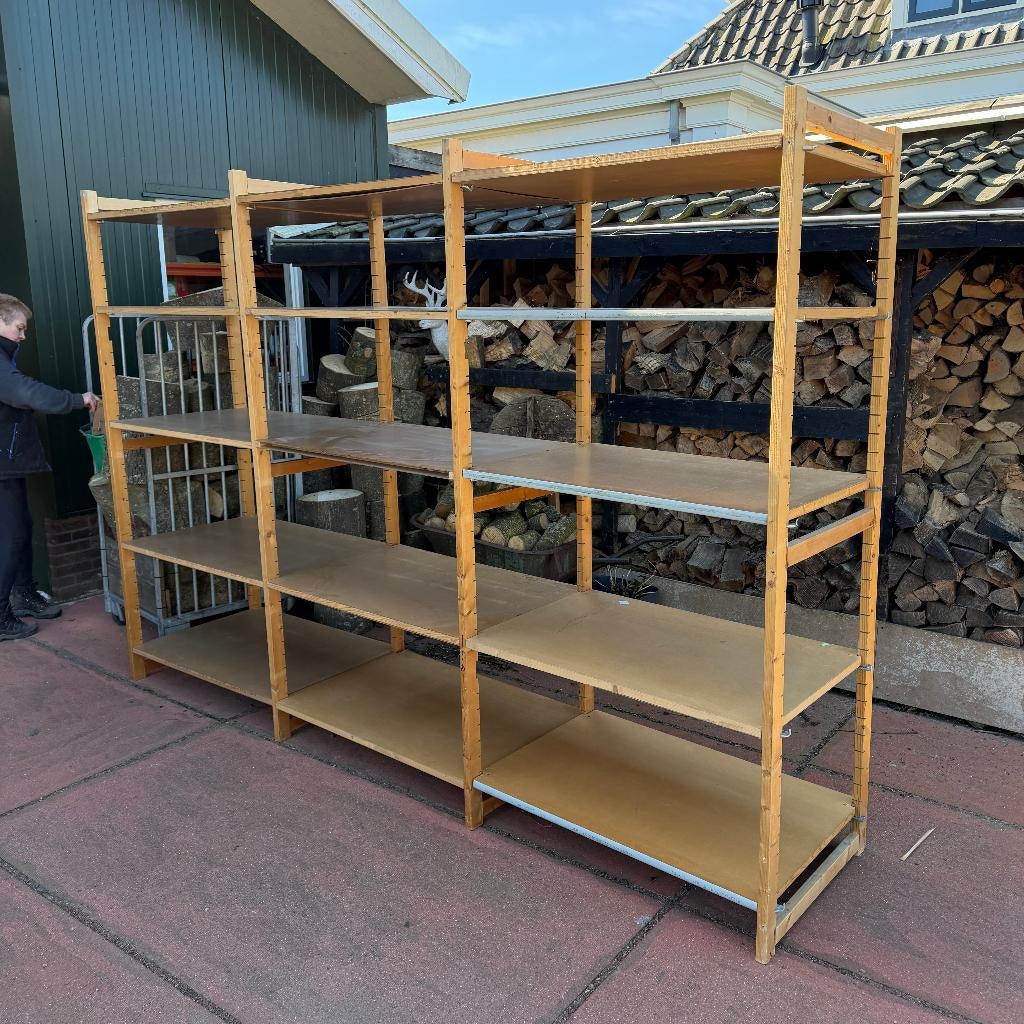 Bruynzeel Archos Stellingkast Houten Stelling 302x70x212cm, Ophalen, Gebruikt, Bruynzeel, Bruynzeel