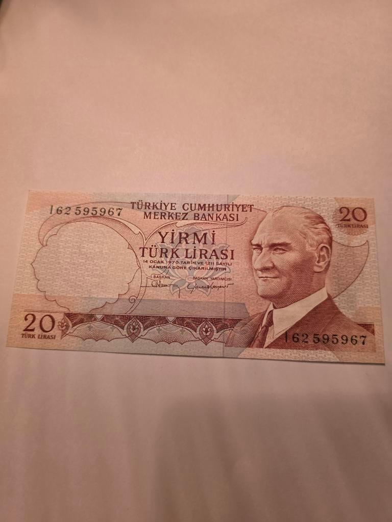 Zeldzame Turkse 20 Lira Bankbiljet - Atatürk Portret, Ophalen of Verzenden, Midden-Oosten, Losse munt