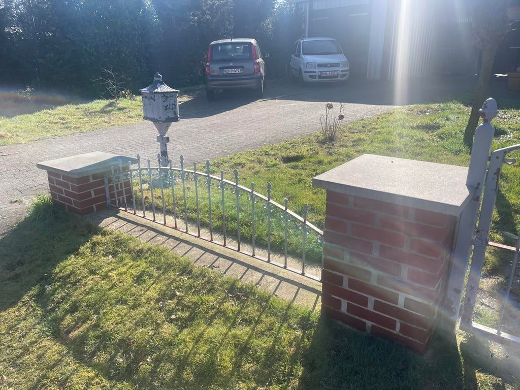 Smeedijzeren hekwerk met poortje, Tuin en Terras, Tuinhekken en Hekwerk, Ophalen, Gebruikt, IJzer, Sierhekwerk