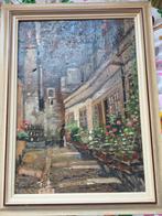 Schilderij Ger van Vliet - Straatje met bloemen, Ophalen of Verzenden