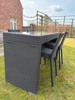 Bartafel hoge tafel en 4 barkrukken rotan grijs, Ophalen, Gebruikt