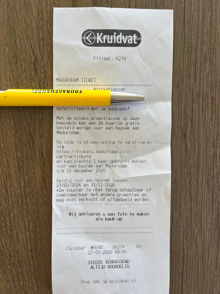 2e kaartje madurodam gratis, Ophalen, Zo goed als nieuw, Balpen, Overige merken