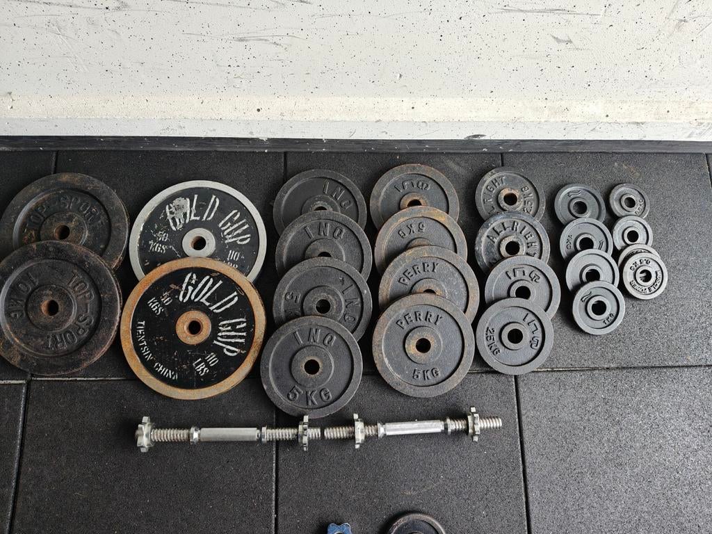 100 kg halterset voor 45 kg verstelbare dumbells, Sport en Fitness, Ophalen, Benen, Gebruikt, .