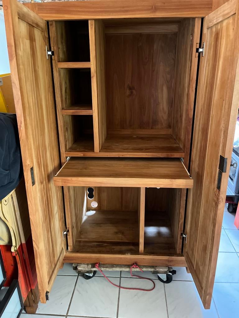 Massief teak houten computerkast / bureaukast, Ophalen, 70 tot 120 cm, 120 tot 170 cm, Zo goed als nieuw