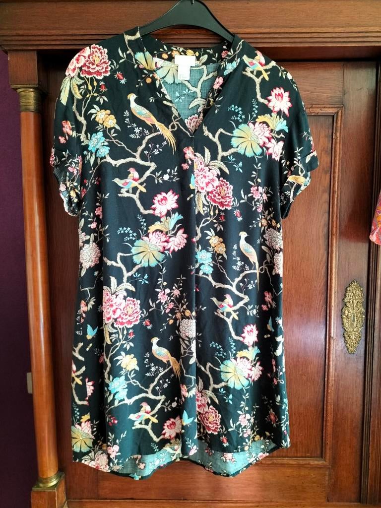 leuke tuniek / jurkje met vogeltjes GP Baker / Hennes, Ophalen, Zwart, Zo goed als nieuw, Maat 36 (S)