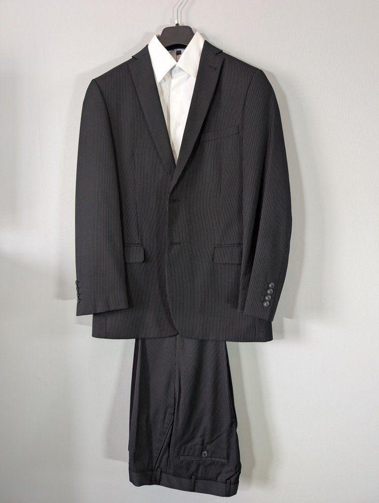 Heren Kostuum - donkergrijs met krijtstreepje - mt 46, Ophalen, Zo goed als nieuw, Angelo Litrico  (C&A), Grijs