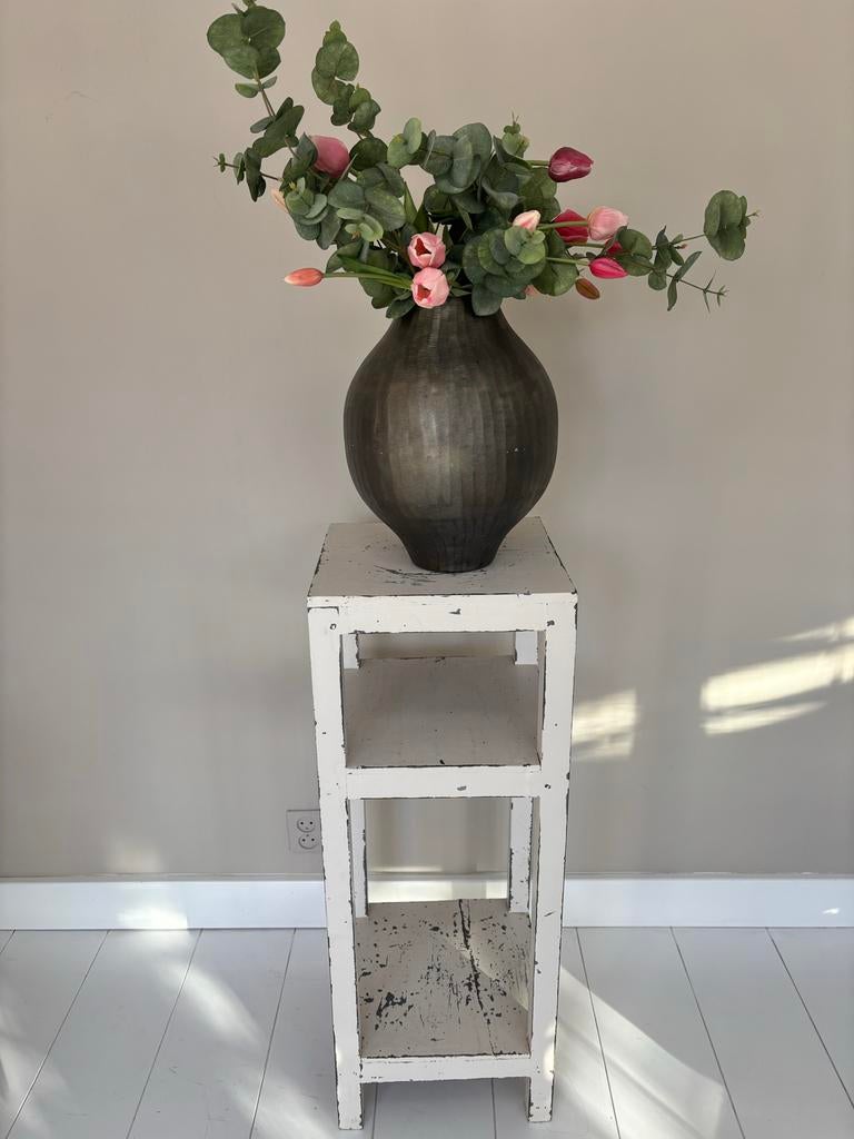 Brocante Plantentafel / Zuil - Wit Hout, Ophalen of Verzenden