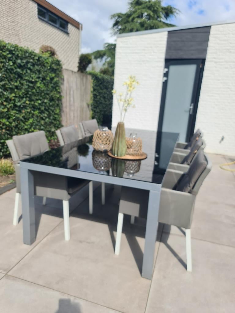 Tuinset met all weather kussens, Ophalen, Gebruikt, Eettafel, 6 zitplaatsen