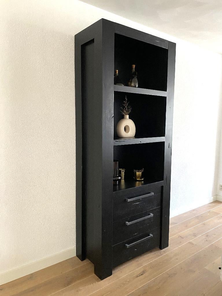 Zwarte eikenhouten kast te koop, Ophalen, Met plank(en), 200 cm of meer, Eikenhout