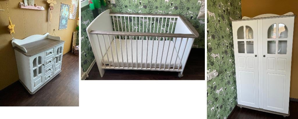 3 delige babykamerset ledikant kledingkast en commode, Kinderen en Baby's, Kinderkamer | Complete kinderkamers, Ophalen, Gebruikt