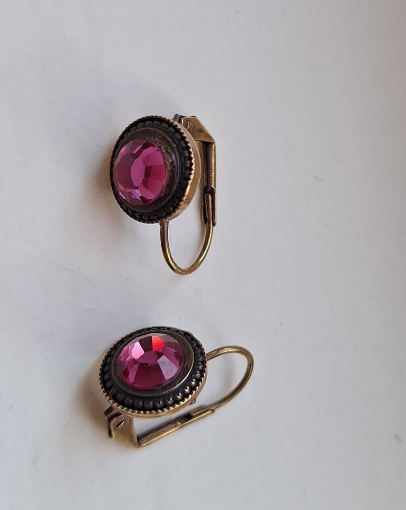 Vintage oorbellen met roze steen, Sieraden, Tassen en Uiterlijk, Oorbellen, Verzenden