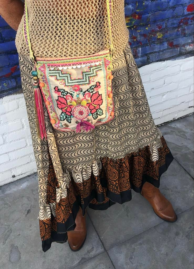 Unieke Ibiza Boho Bohemien schoudertas met borduursels, Ophalen of Verzenden, Zo goed als nieuw, Overige kleuren, Overige merken