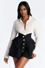 Fashion Nova bandage blouse jurk met gouden knopen, Kleding | Dames, Jurken, Zwart, Ophalen of Verzenden, Zo goed als nieuw, Maat 36 (S)