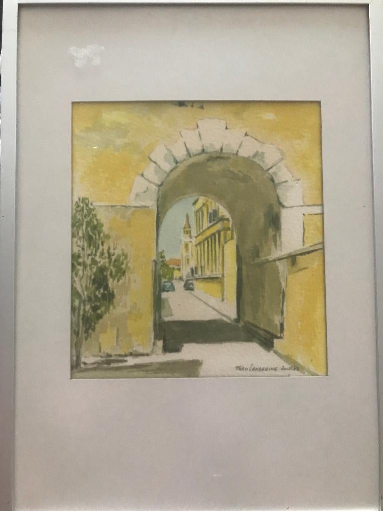 aquarel stadsgezicht doorkijk, Ophalen of Verzenden