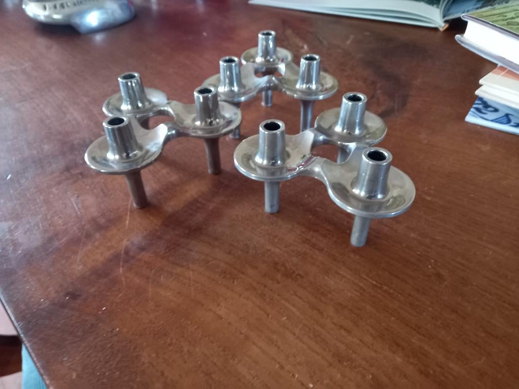 Drie vintage nagel kandelaars, Ophalen