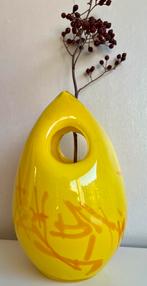 Murano Italy Paasei Vormig Vaas Felgeel Oranje Swirls 26 cm, Geel, Ophalen of Verzenden, Minder dan 50 cm, Glas