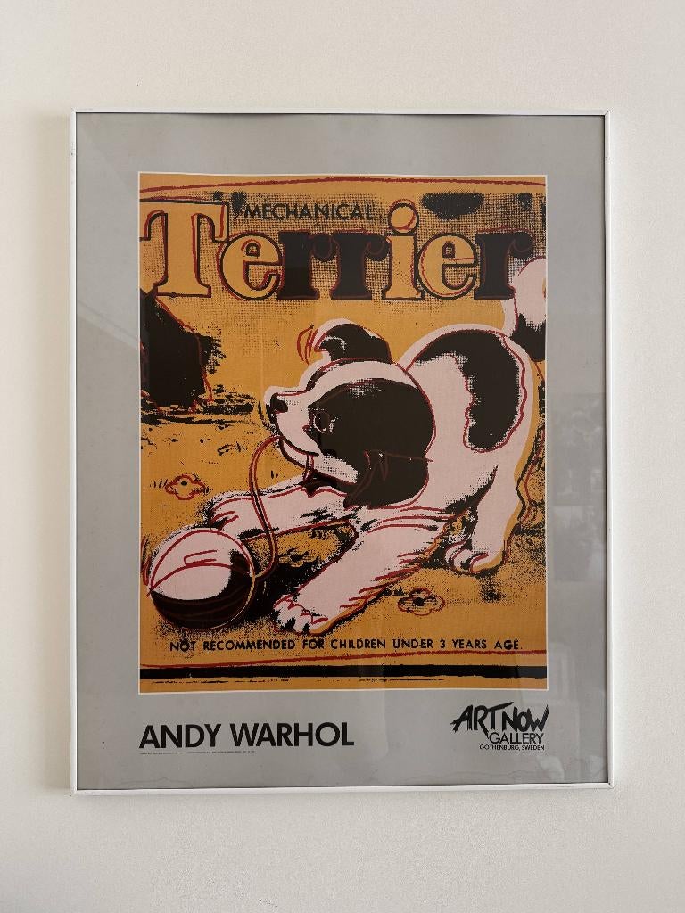 Vintage Andy Warhol Mechanical Terrier poster in witte lijst, Ophalen, Met lijst, A1 t/m A3, Dier of Natuur