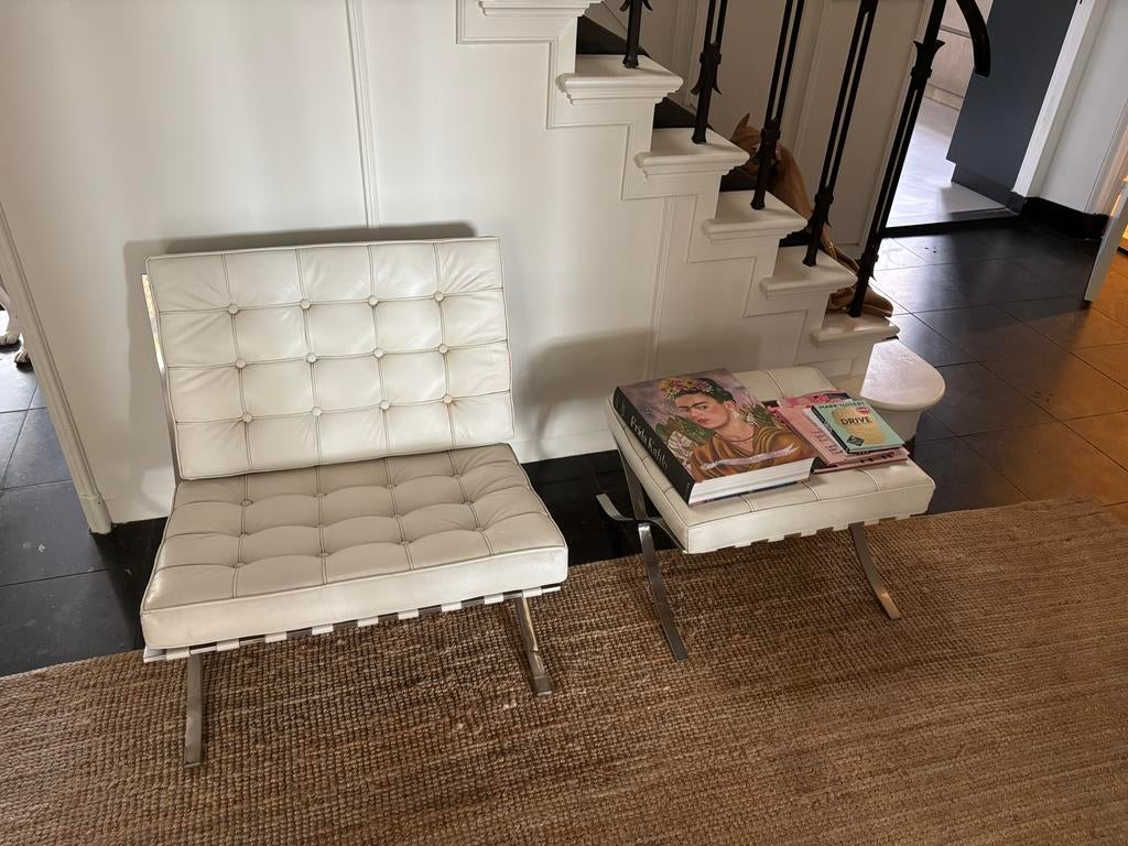 Design Barcelona chair- wit leer en chroom, Huis en Inrichting, Stoelen, Ophalen, Gebruikt, Wit, Leer