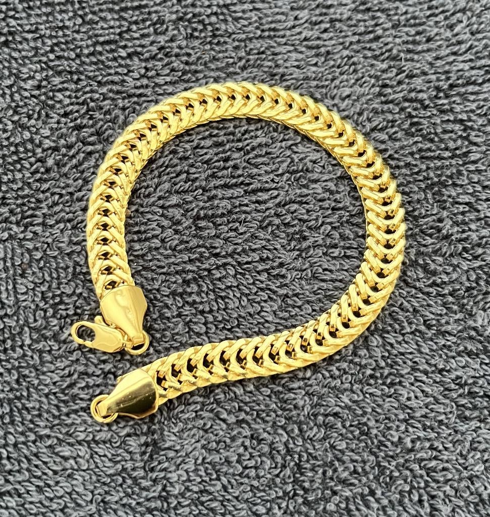 Armband 8 MM platte schakel Goud verguld 20 CM -NIEUW-, Sieraden, Tassen en Uiterlijk, Armbanden, Ophalen of Verzenden, Nieuw