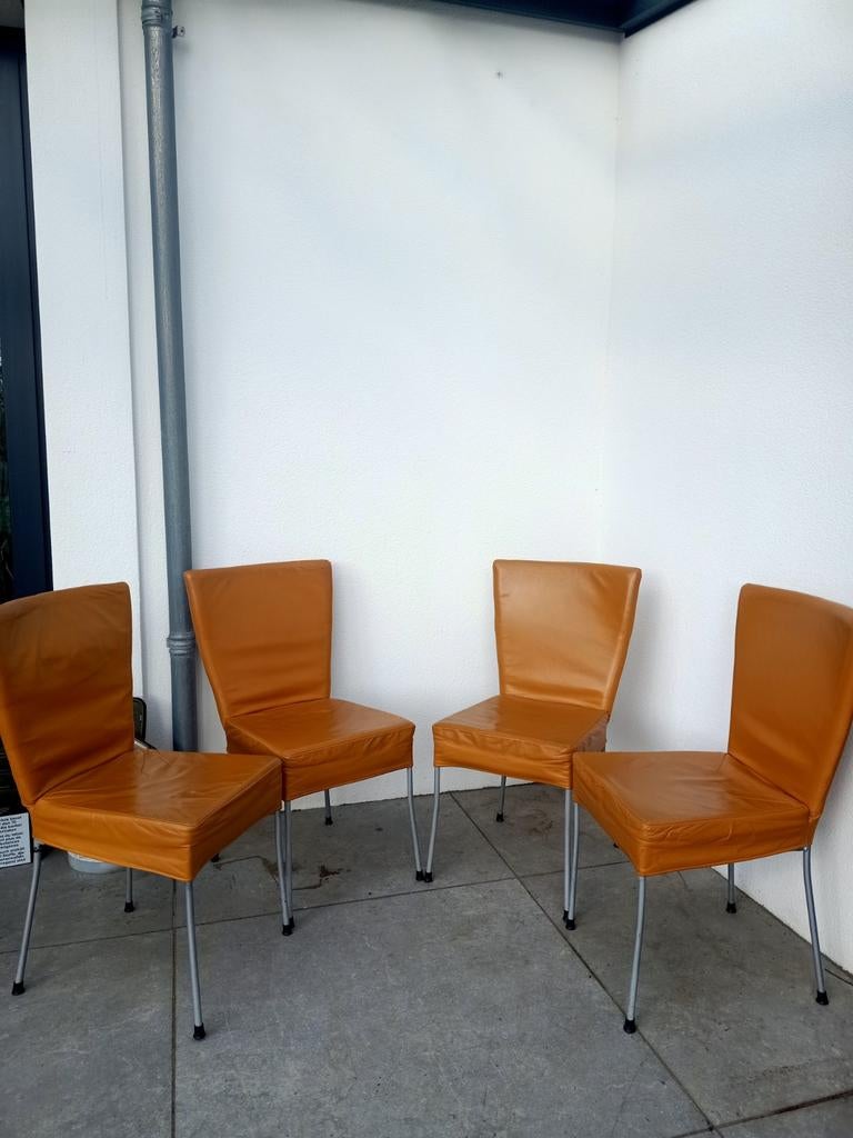 Set van 4 vintage gele eetkamerstoelen., Huis en Inrichting, Ophalen, Gebruikt, Overige kleuren, Vintage, Retro