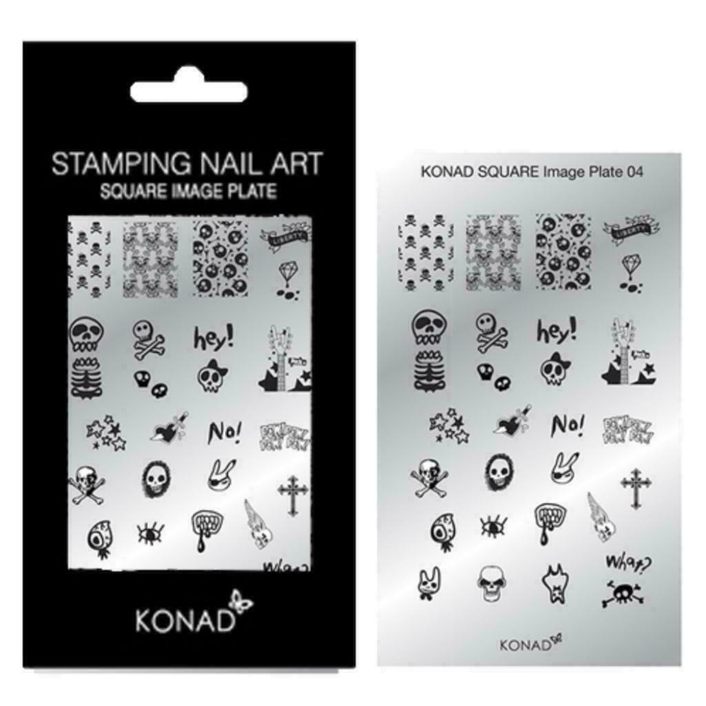 KONAD Square nail stempel 04 met 28 ' SKULL ROCK N ROLL '., Nieuw, Ophalen of Verzenden, Handen en Nagels, Toebehoren