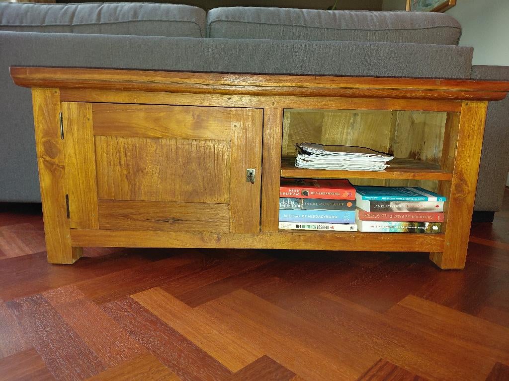 Tv meubel, Ophalen, 100 tot 150 cm, Teakhout, Zo goed als nieuw