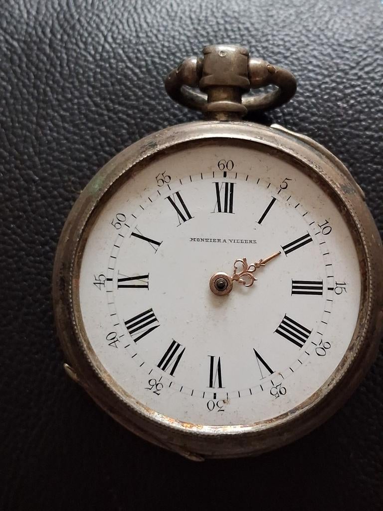 Vintage Montier a Villers zilveren zakhorloge, Antiek en Kunst, Ophalen of Verzenden